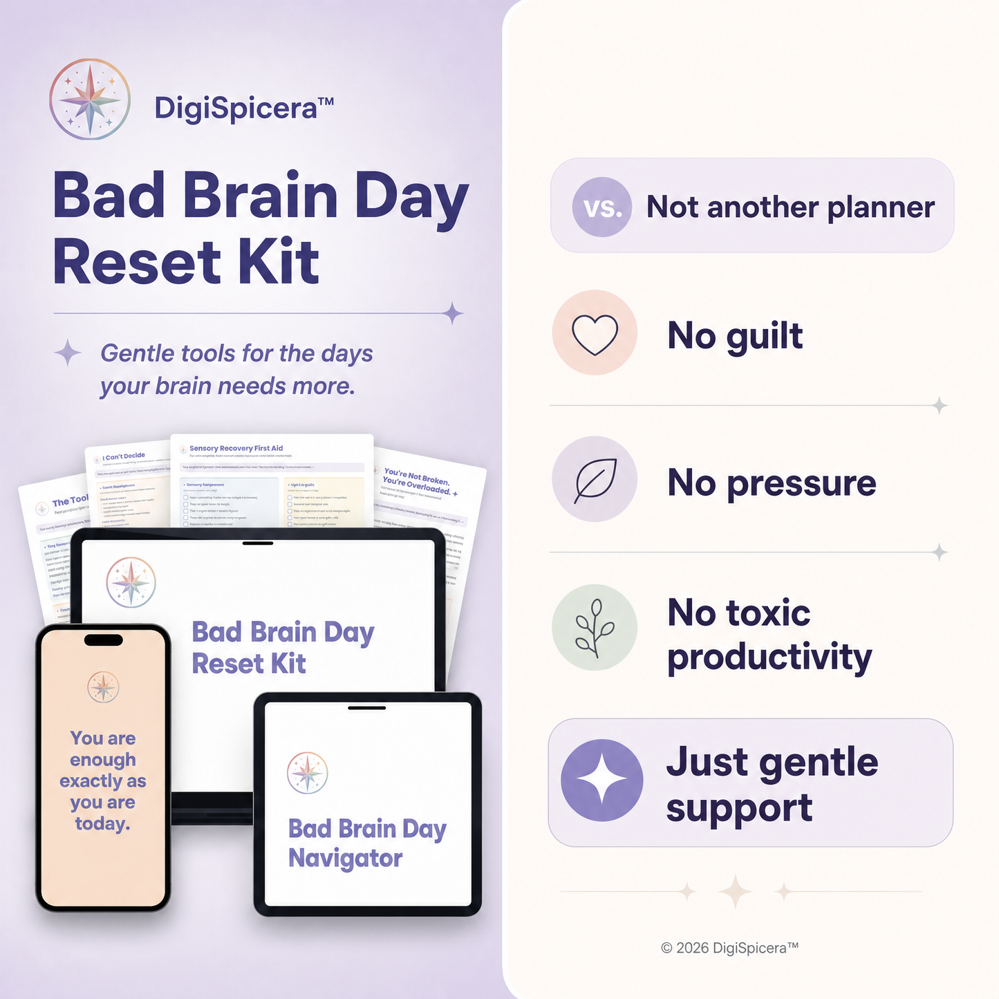 Graphic explaining this is not a traditional productivity planner, but a gentler support tool