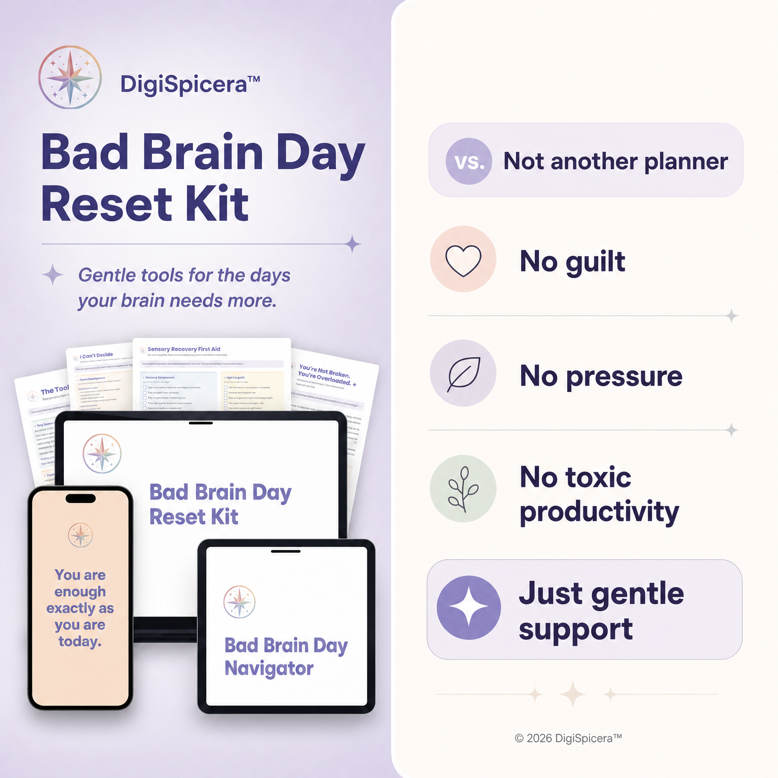 Graphic explaining this is not a traditional productivity planner, but a gentler support tool