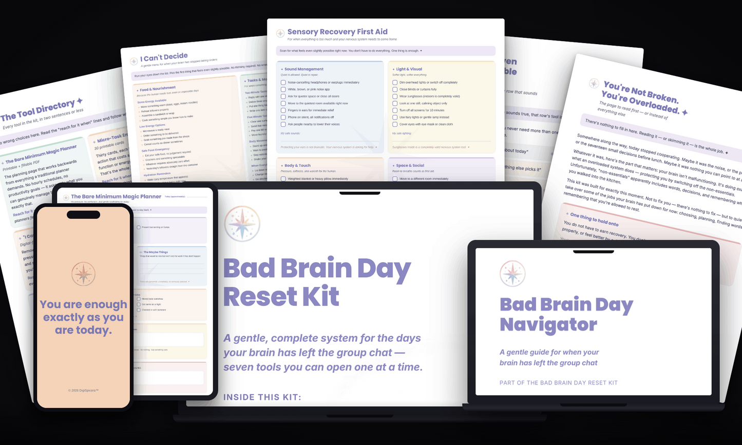 Bad Brain Day Reset Kit product cover showing gentle printable tools for neurodivergent brains 